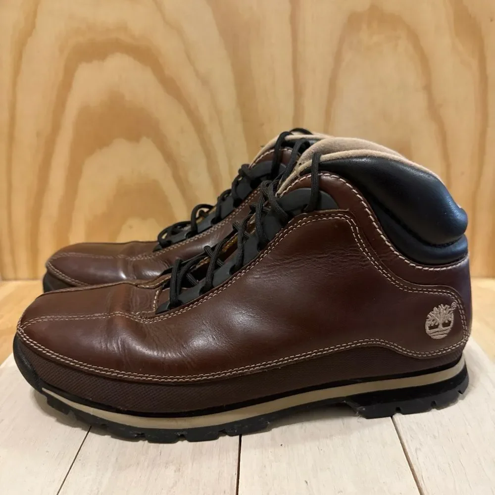 Timberlands Men's 85129 Brown Leather Lace Up Euro Dub Boots Size 9.5M